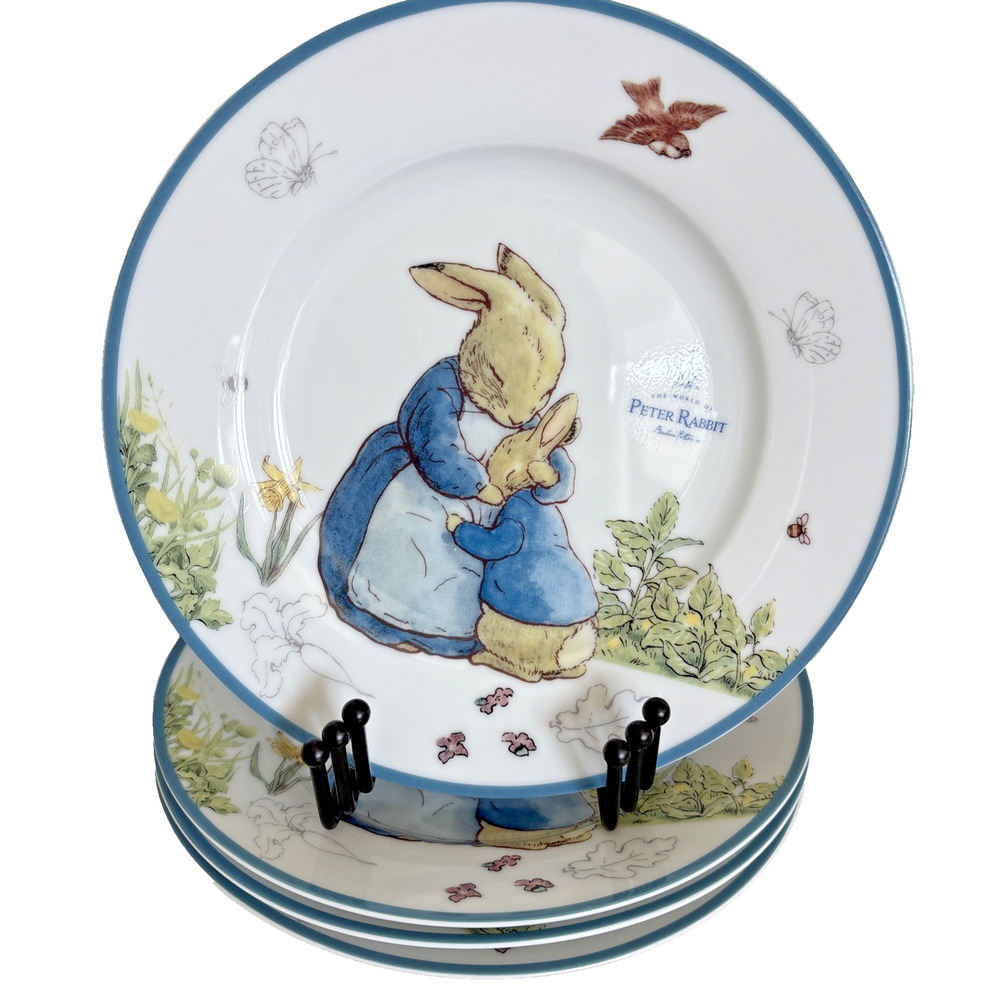 Peter Rabbit Easter Salad Plates Set of 4 Momma Blue Trim Beatrix Potter NEW